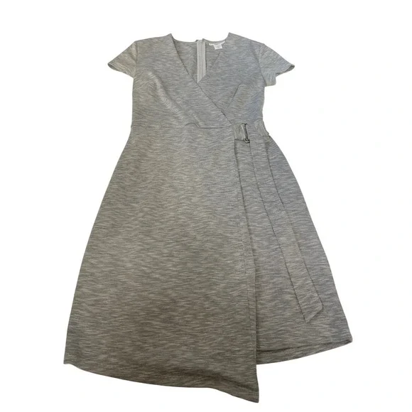 Bar III Womens Grey Heathered V-Neck Faux Wrap Buckle Mini Dress XS - Picture 2 of 5